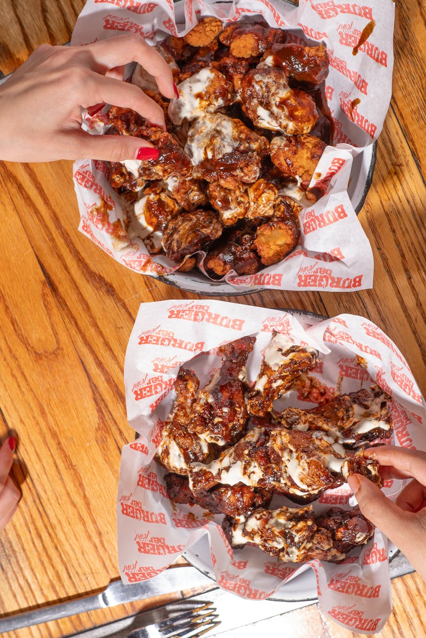 top view of delicious chicken wings feast ordered takeout from Wicked Awesome