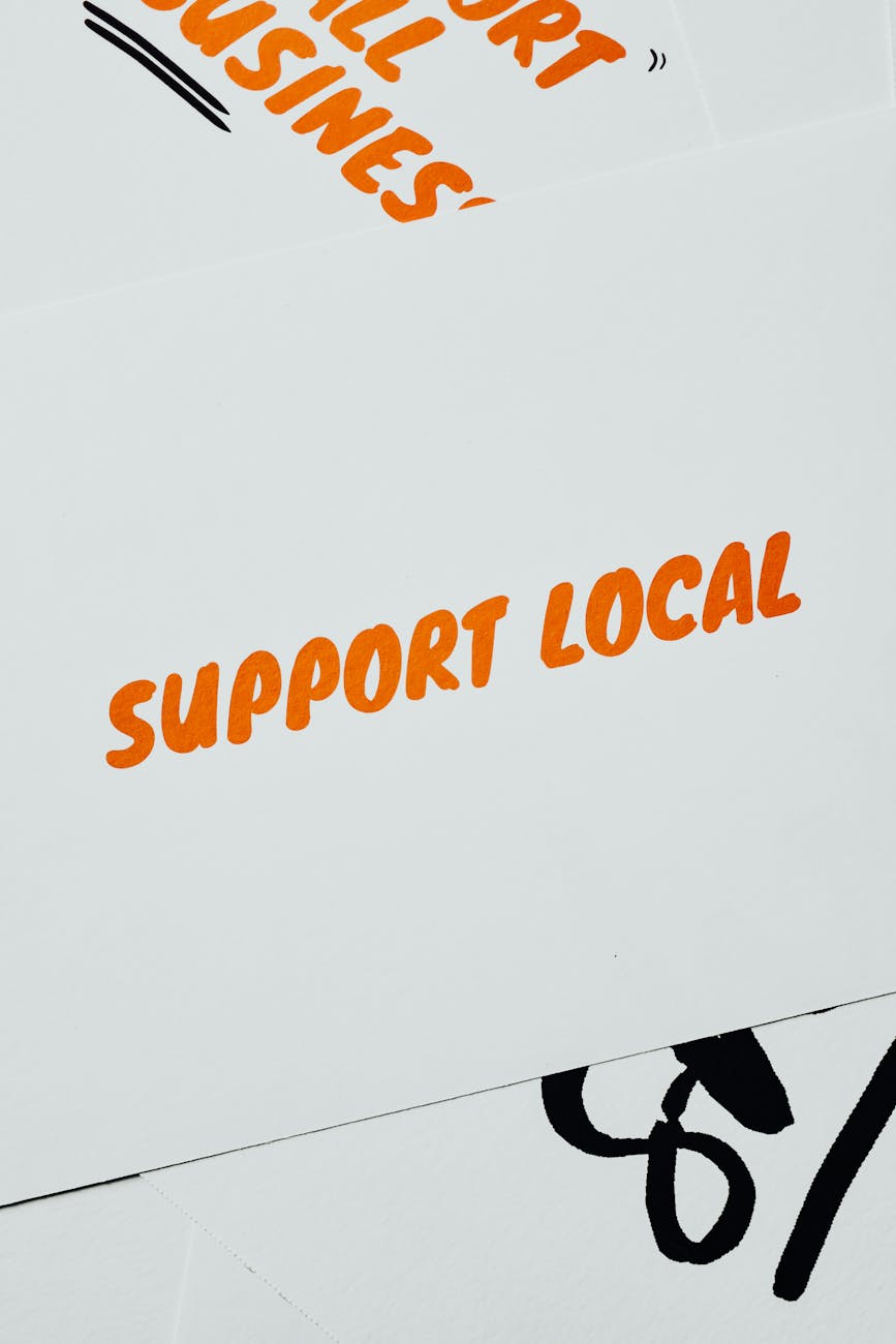 support local text on white paper
